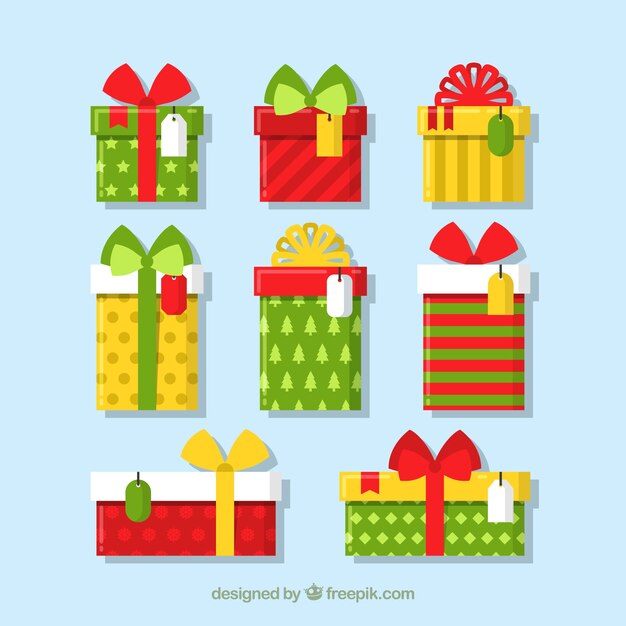 Set de cajas de regalo en diseño plano 