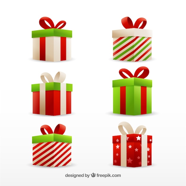 Vector gratuito set de cajas de regalo navideñas