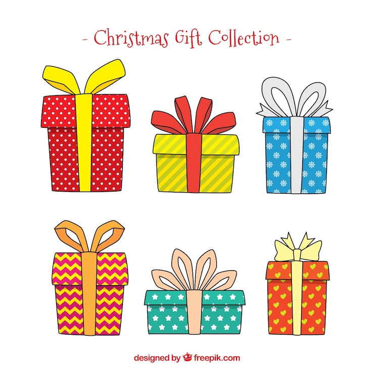 Vector gratuito set de cajas de regalos dibujados a mano 