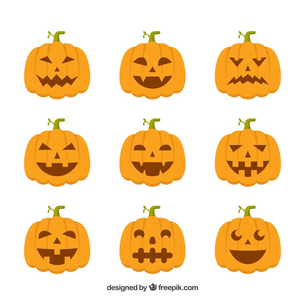 Set de calabazas de halloween con caras 