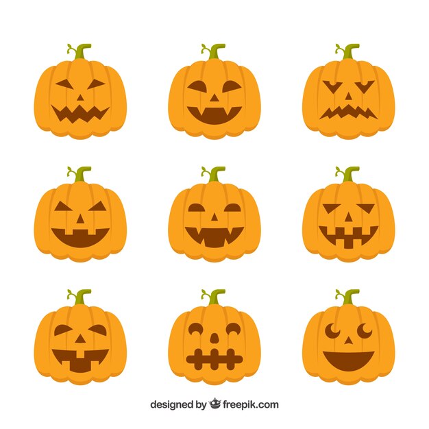 Vector gratuito set de calabazas de halloween con caras