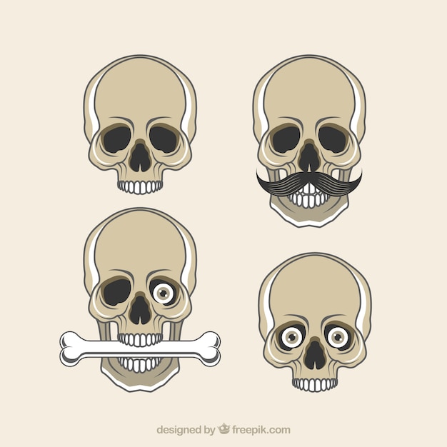 Vector gratuito set de calaveras dibujadas a mano