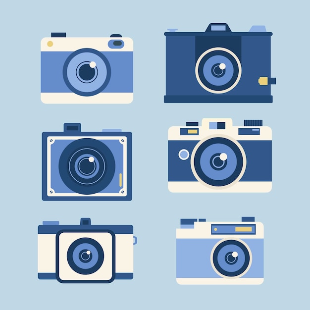 Set de cámaras de fotografía en diseño plano 