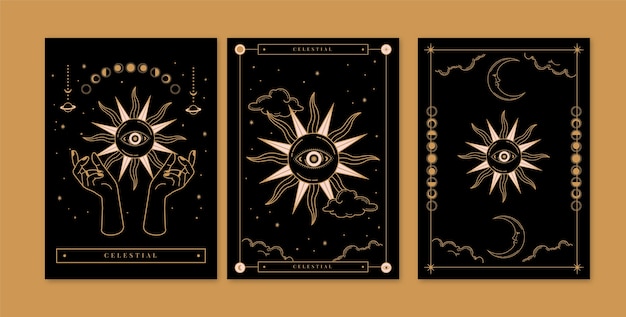 Vector gratuito set de cartas celestiales dibujadas a mano.