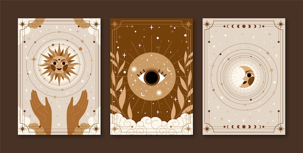 Vector gratuito set de cartas celestiales dibujadas a mano.