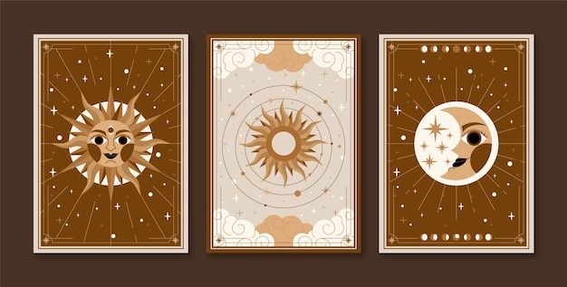 Vector gratuito set de cartas celestiales dibujadas a mano.