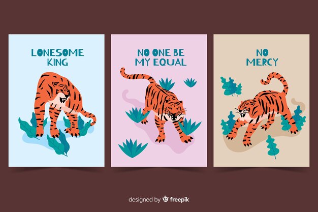 Set de cartas dibujadas de animales salvajes