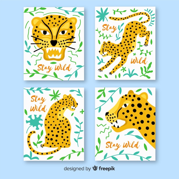 Set de cartas dibujadas de animales salvajes