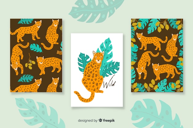 Set de cartas dibujadas de animales salvajes