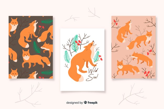 Set de cartas dibujadas de animales salvajes