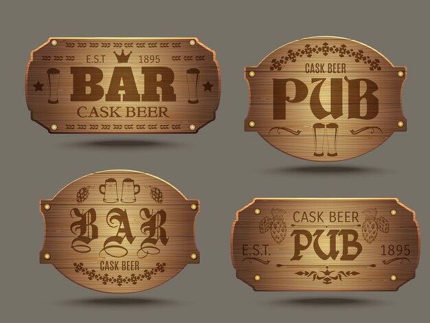 Set de carteles de bar de madera