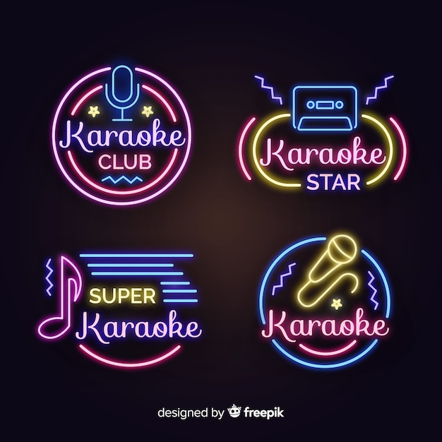 Vector gratuito set de carteles luminosos de karaoke