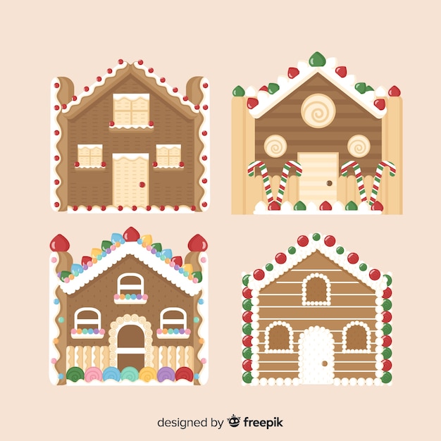 Vector gratuito set de casas de galleta de jengibre