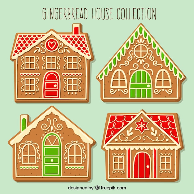 Vector gratuito set de casas de jengibre dibujadas a mano