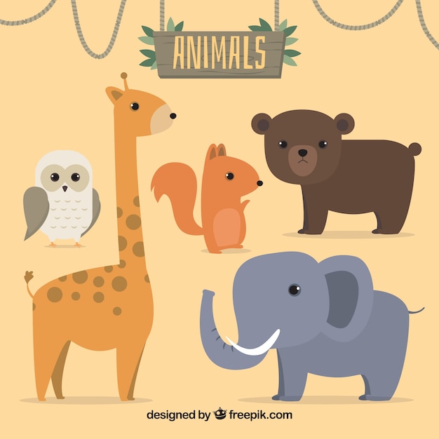 Vector gratuito set de cinco animales salvajes