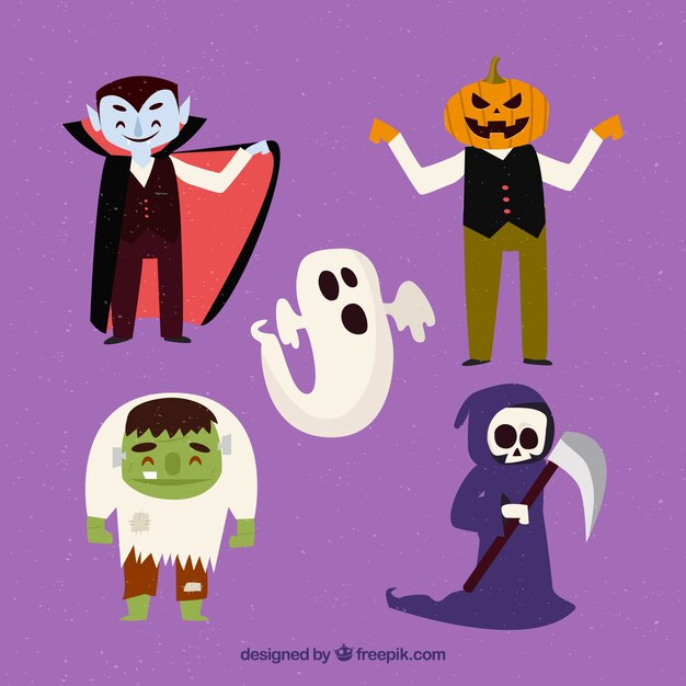 Set de cinco personajes de halloween 