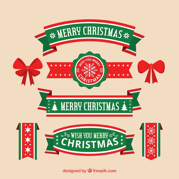 Vector gratuito set de cintas decorativas navideñas en diseño plano