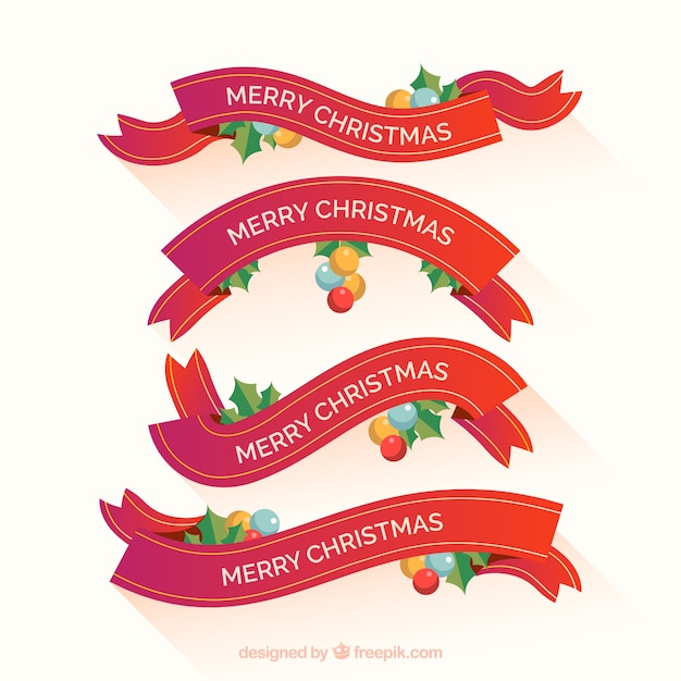 Vector gratuito set de cintas de feliz navidad