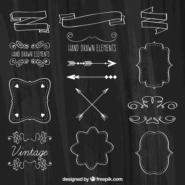 Set de cintas, marcos y flechas en estilo pizarra