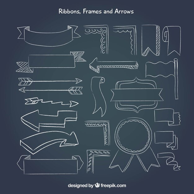 Set de cintas, marcos y flechas en estilo pizarra