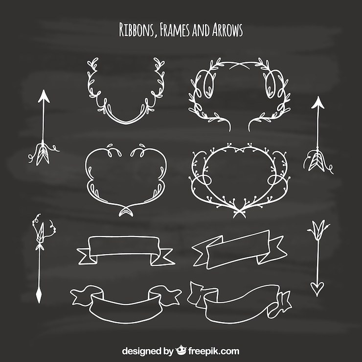 Vector gratuito set de cintas, marcos y flechas en estilo pizarra