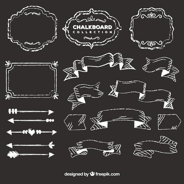 Vector gratuito set de cintas, marcos y flechas en estilo pizarra