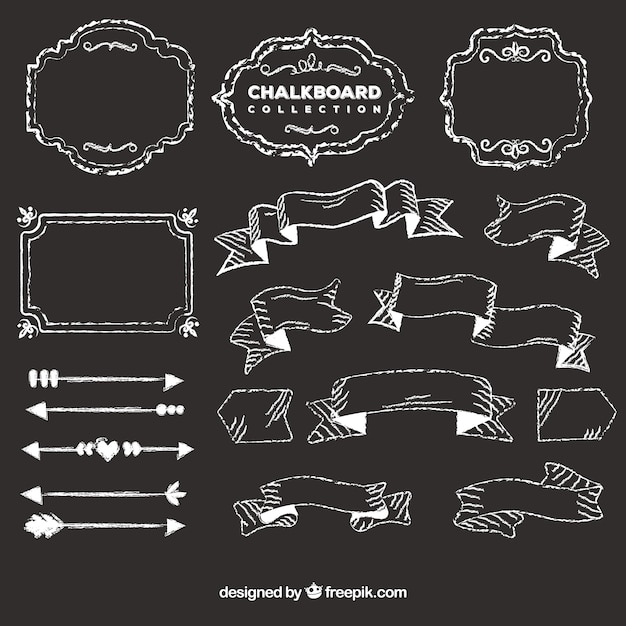 Set de cintas, marcos y flechas en estilo pizarra