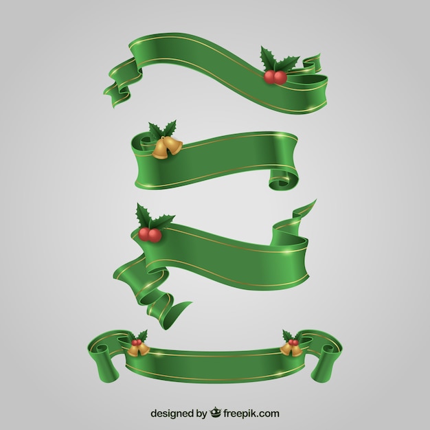 Vector gratuito set de cintas verdes navideñas