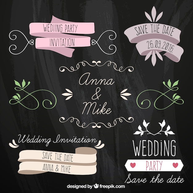 Vector gratuito set de cintas vintage de boda