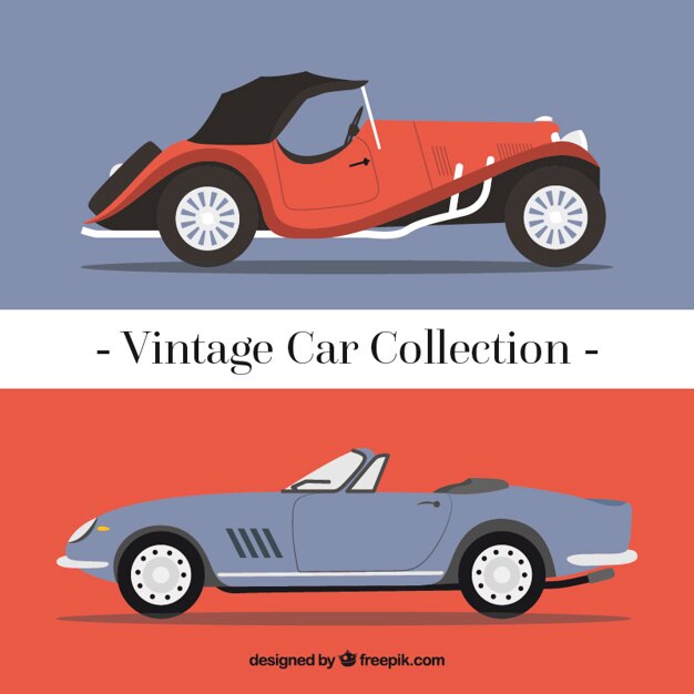 Set de coches vintage de acuarela 
