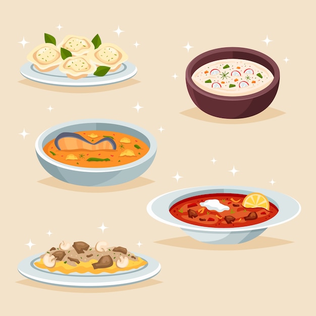 Set cocina rusa dibujada a mano