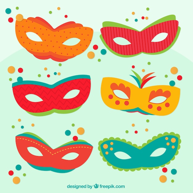 Vector gratuito set colorido de máscaras decorativas planas para el carnaval