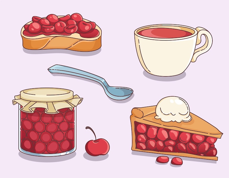 Vector gratuito set de comida dulce con mermelada de cerezas
