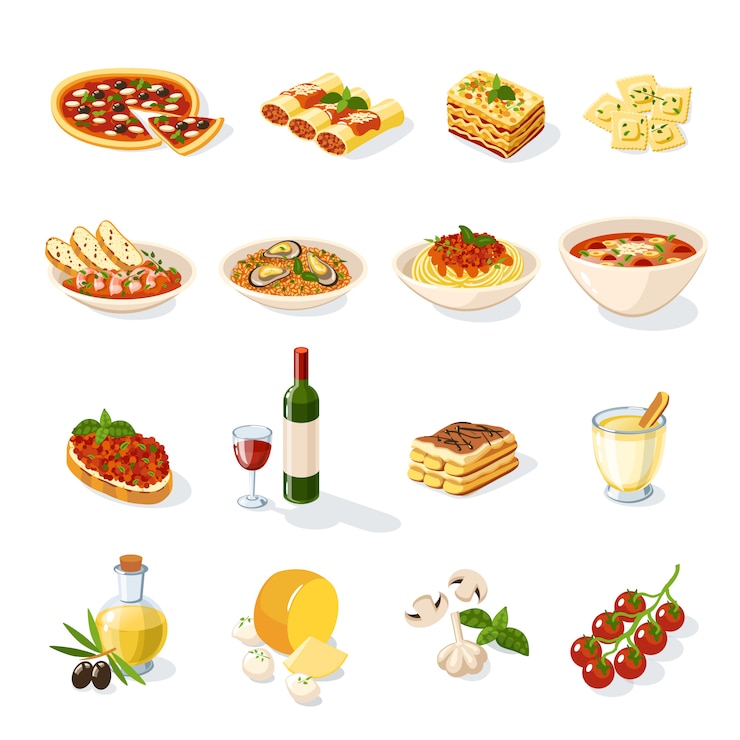 Vector gratuito set de comida italiana