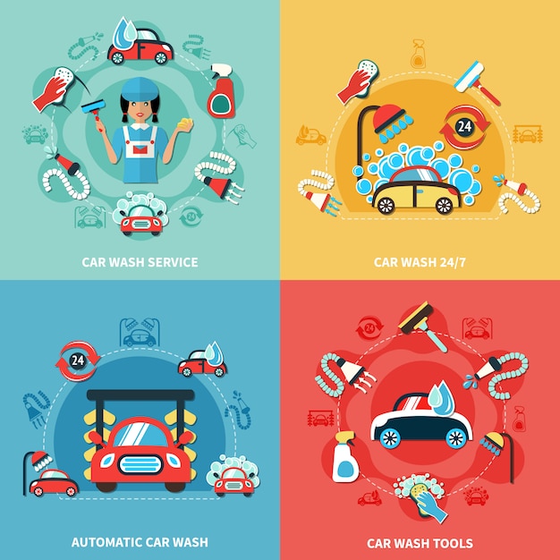 Vector gratuito set de composiciones de lavado de autos