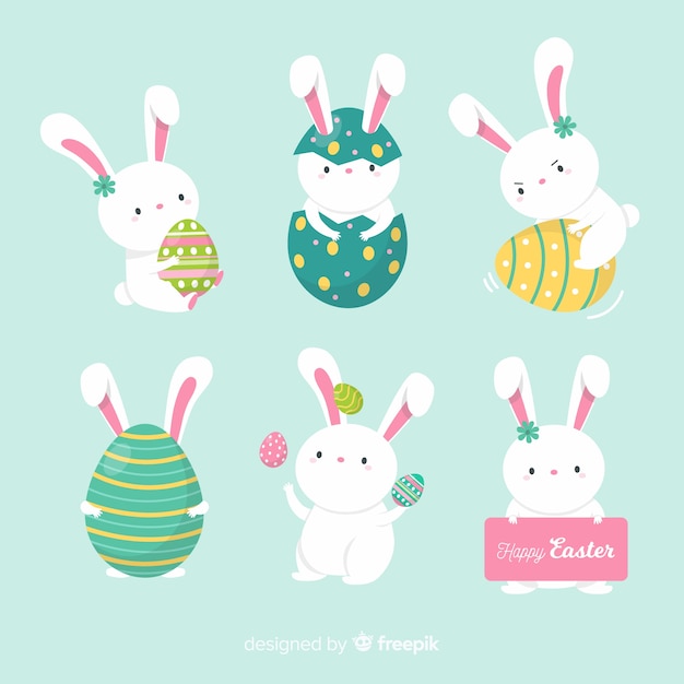 Vector gratuito set de conejitos de pascua