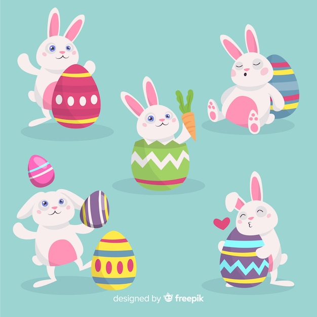 Vector gratuito set de conejitos de pascua