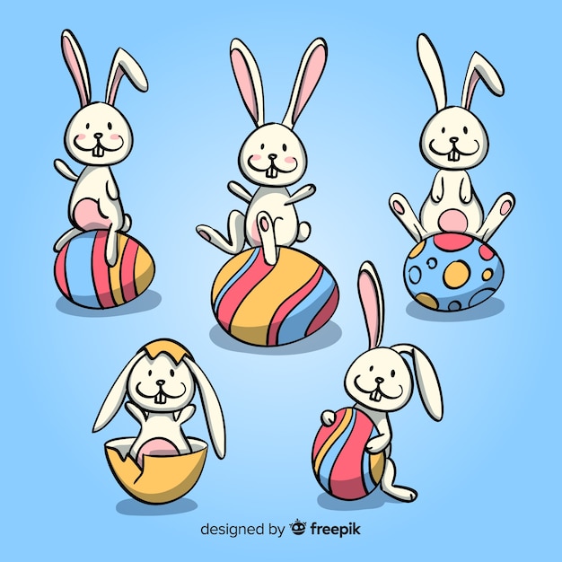 Vector gratuito set de conejitos de pascua