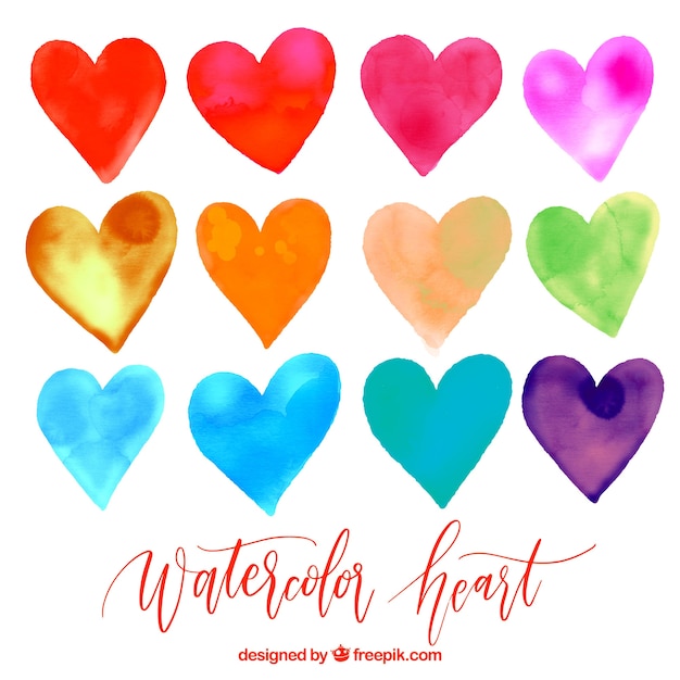 Set de corazones de acuarela coloridos 