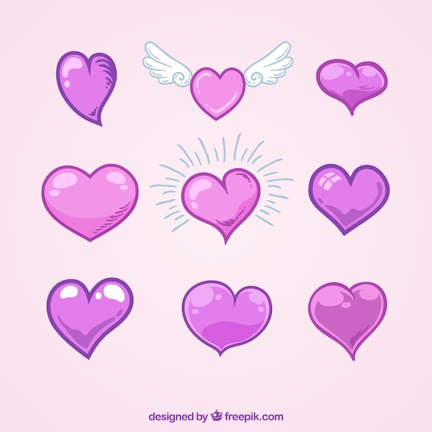 Vector gratuito set de corazones dibujados a mano