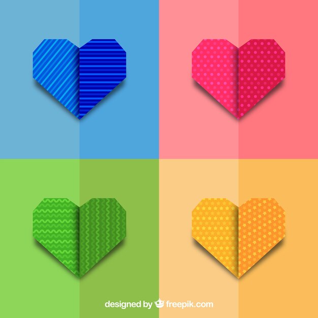 Set de corazones de origami de colores 