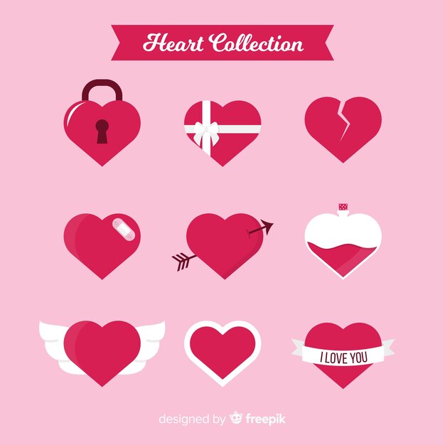 Set corazones planos