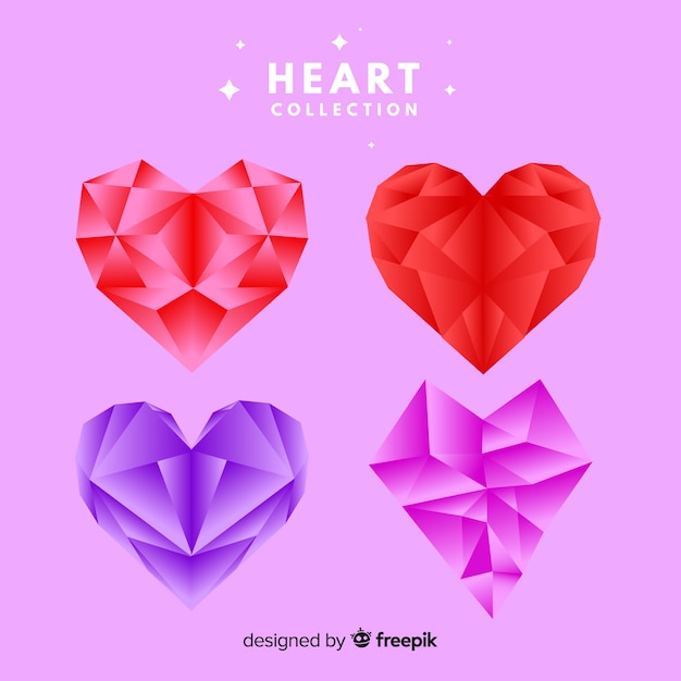 Vector gratuito set corazones poligonales