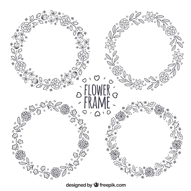 Vector gratuito set de coronas florales dibujadas a mano