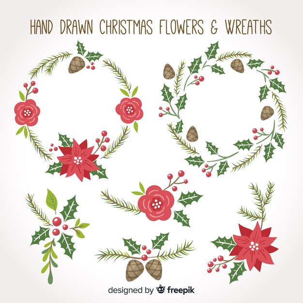Set de coronas y flores navideñas