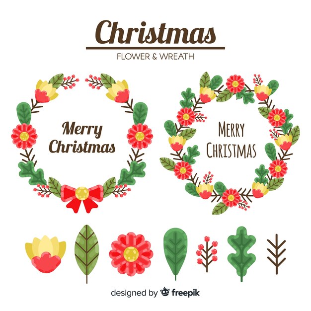 Set de coronas y flores navideñas