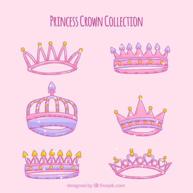 Vector gratuito set de coronas de princesa dibujadas a mano