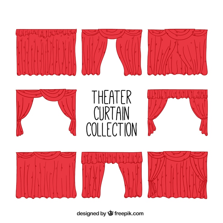 Vector gratuito set de cortinas de teatro dibujadas a mano 