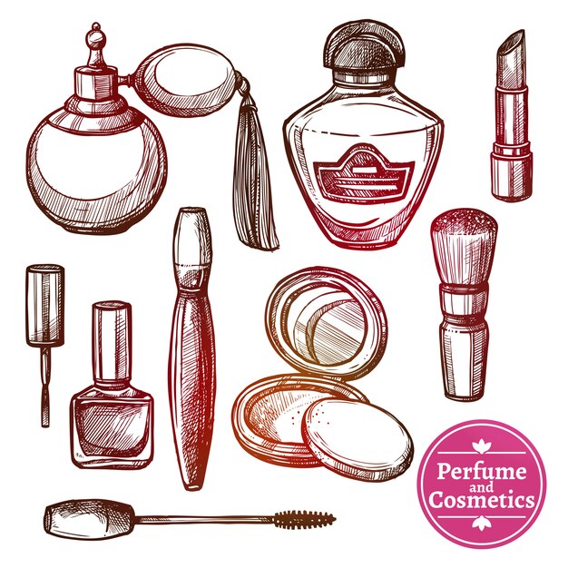 Set de cosméticos estilo dibujado a mano