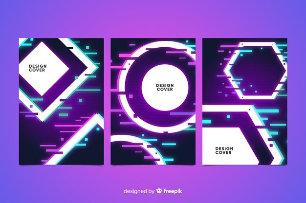 Set de cover abstracto con efecto glitch